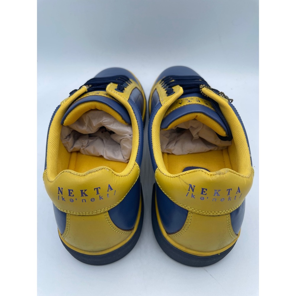 Nekta Genesis Mens Leather Sneakers Navy Yellow Low Top Lace Up Shoes Size 11 - Picture 4 of 8